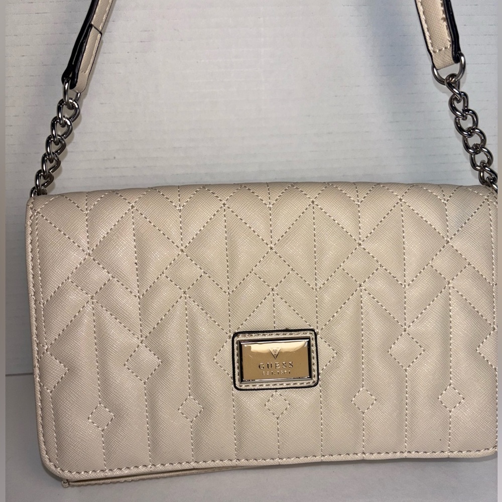 Pearl Beige Quilted Crossbody Bag Women's Shoulder Purse Elegant Design
